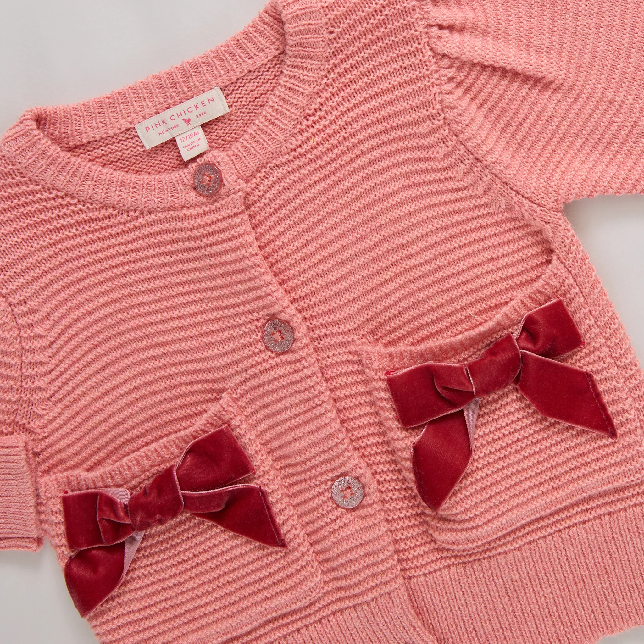 Baby Girls Bow Pocket Sweater - Red Velvet Bows - Image 2