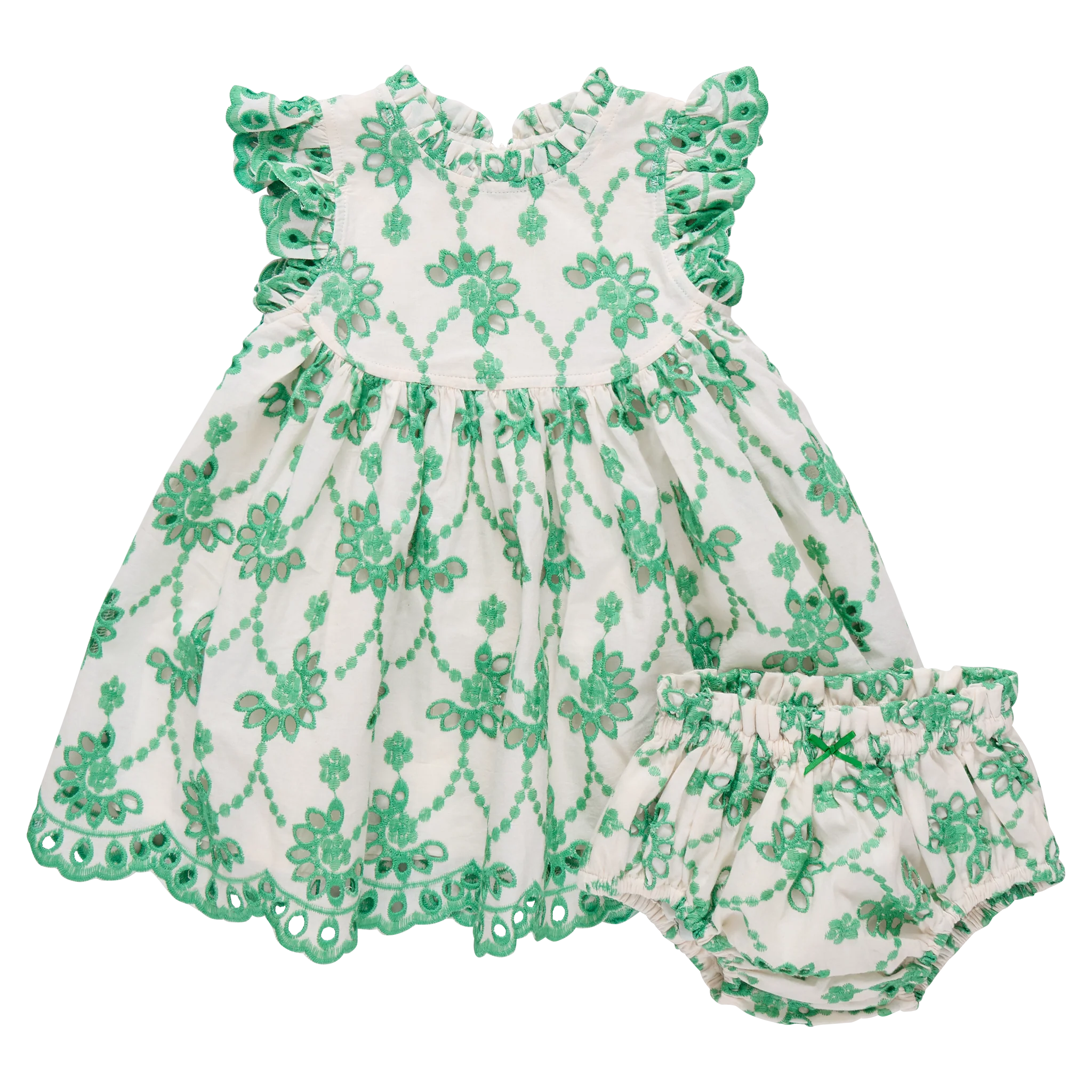 Baby Girls Cynthia Dress Set - Kelly Green Eyelet