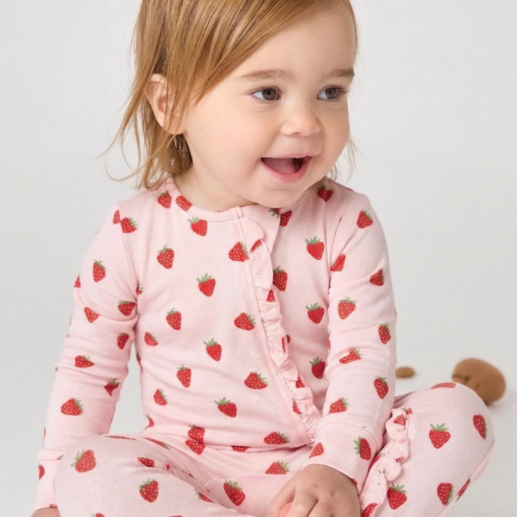 Baby Ruffle Bamboo Romper - Strawberries - Image 2