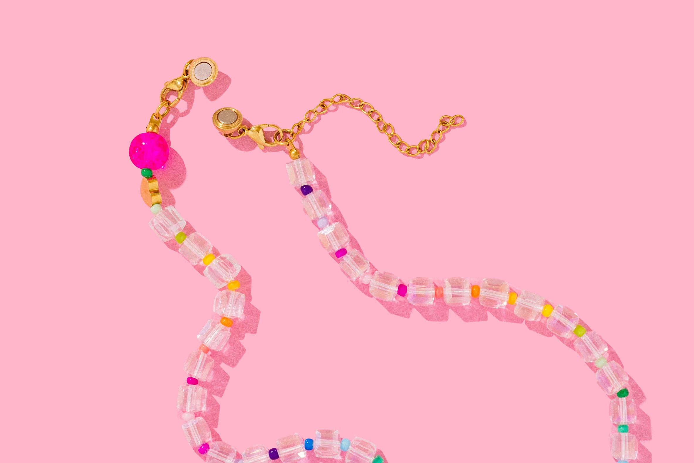 Maggie Beaded Necklace - White Opals + Multi-Colored - Image 2