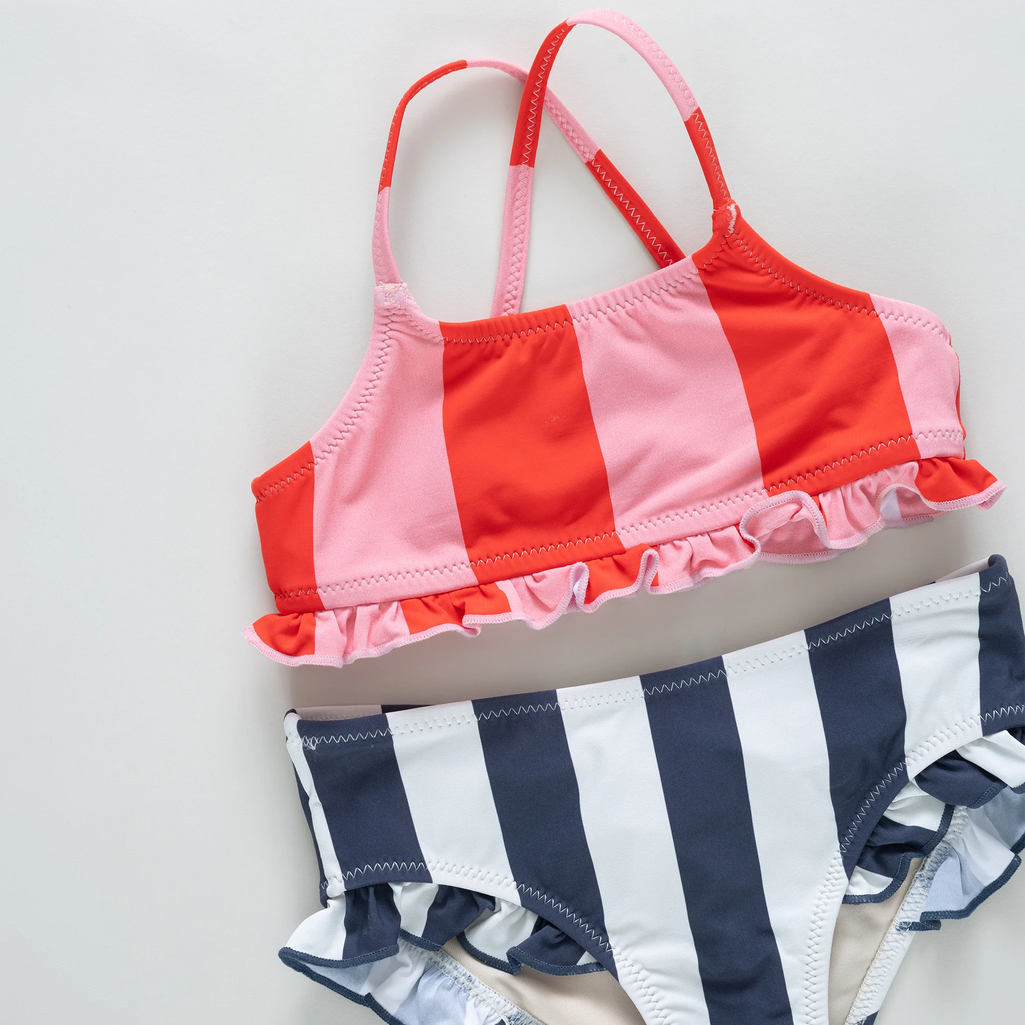 Girls Joy Bikini - Wide Pink and Red Stripe - Image 3