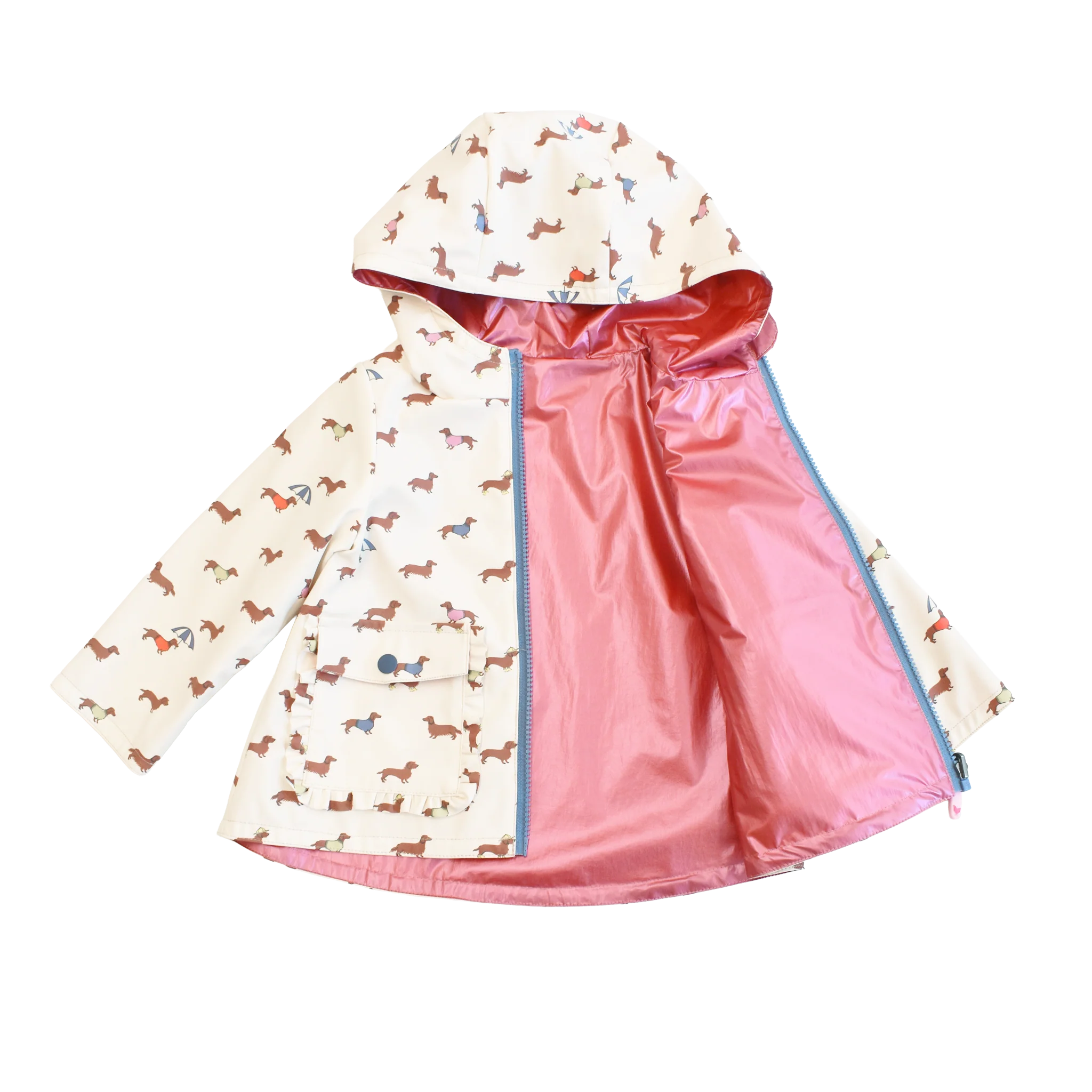 Girls Rafa Reversible Raincoat - Rainy Day Dachshunds - Image 3