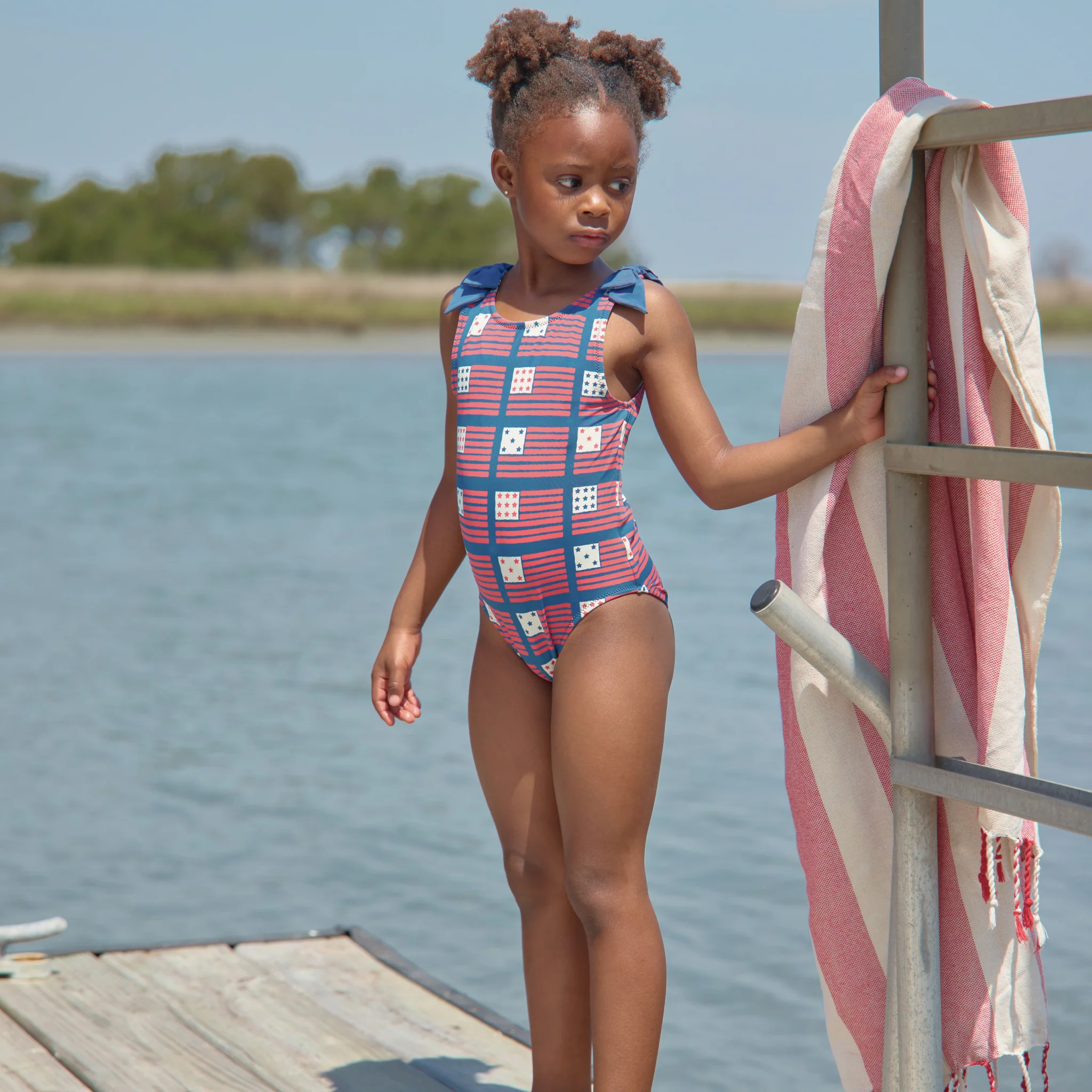 Girls Shelly Suit - Navy Flags - Image 2