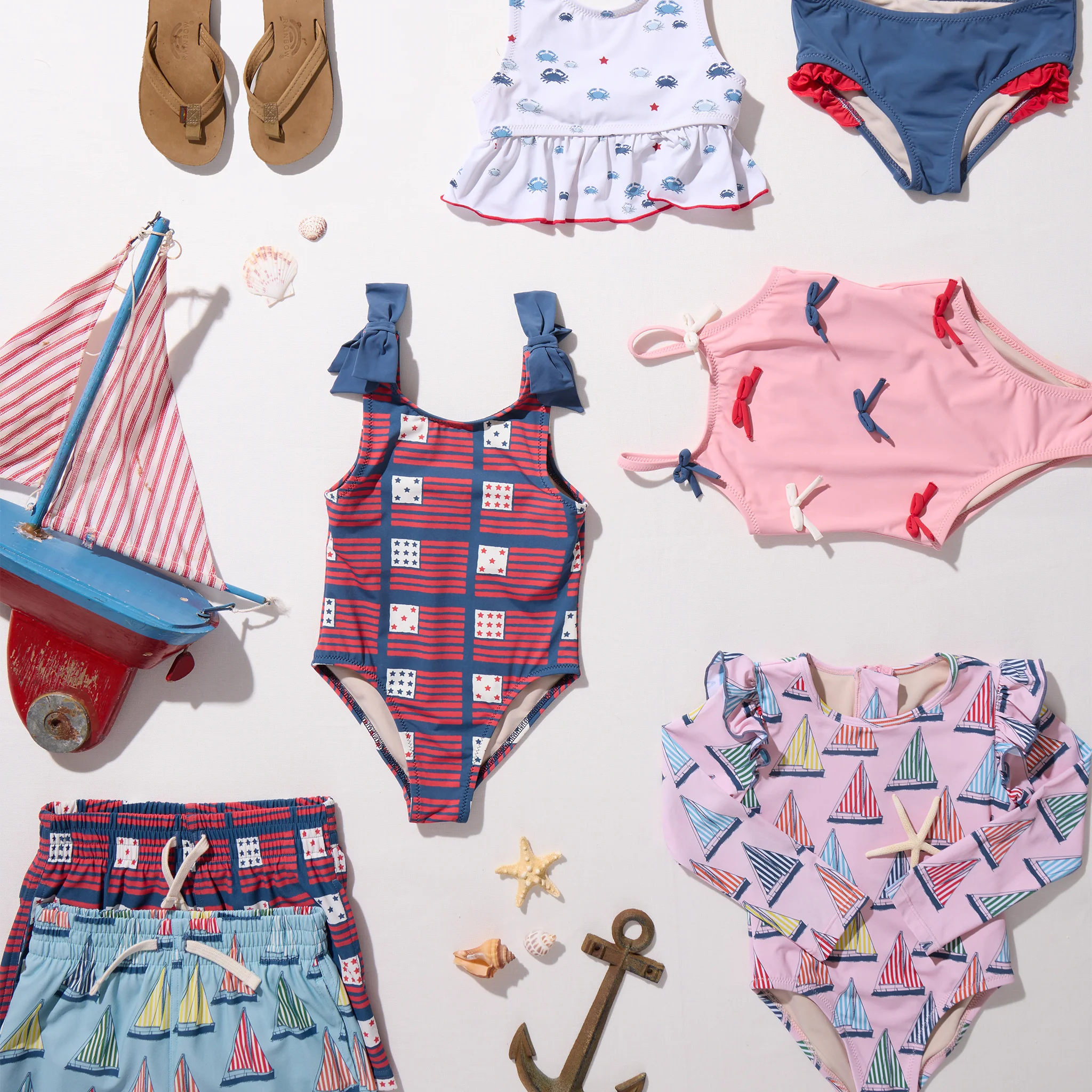 Girls Shelly Suit - Navy Flags - Image 4