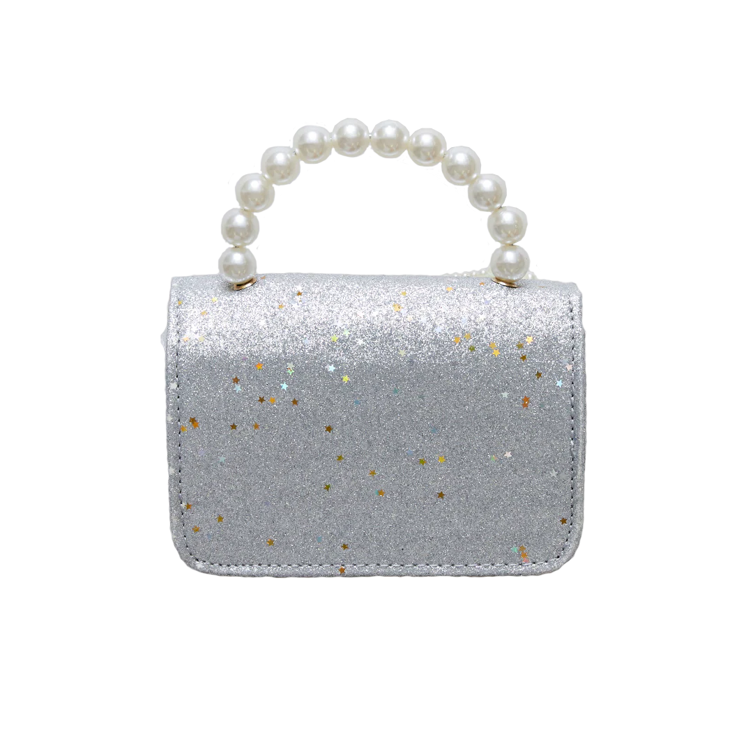 Glitter Pearl Bow Bag - Silver - Image 3