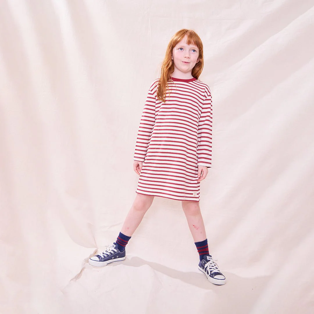 Hopscotch Long Sleeve Dress - Dark Red Stripe - Image 2