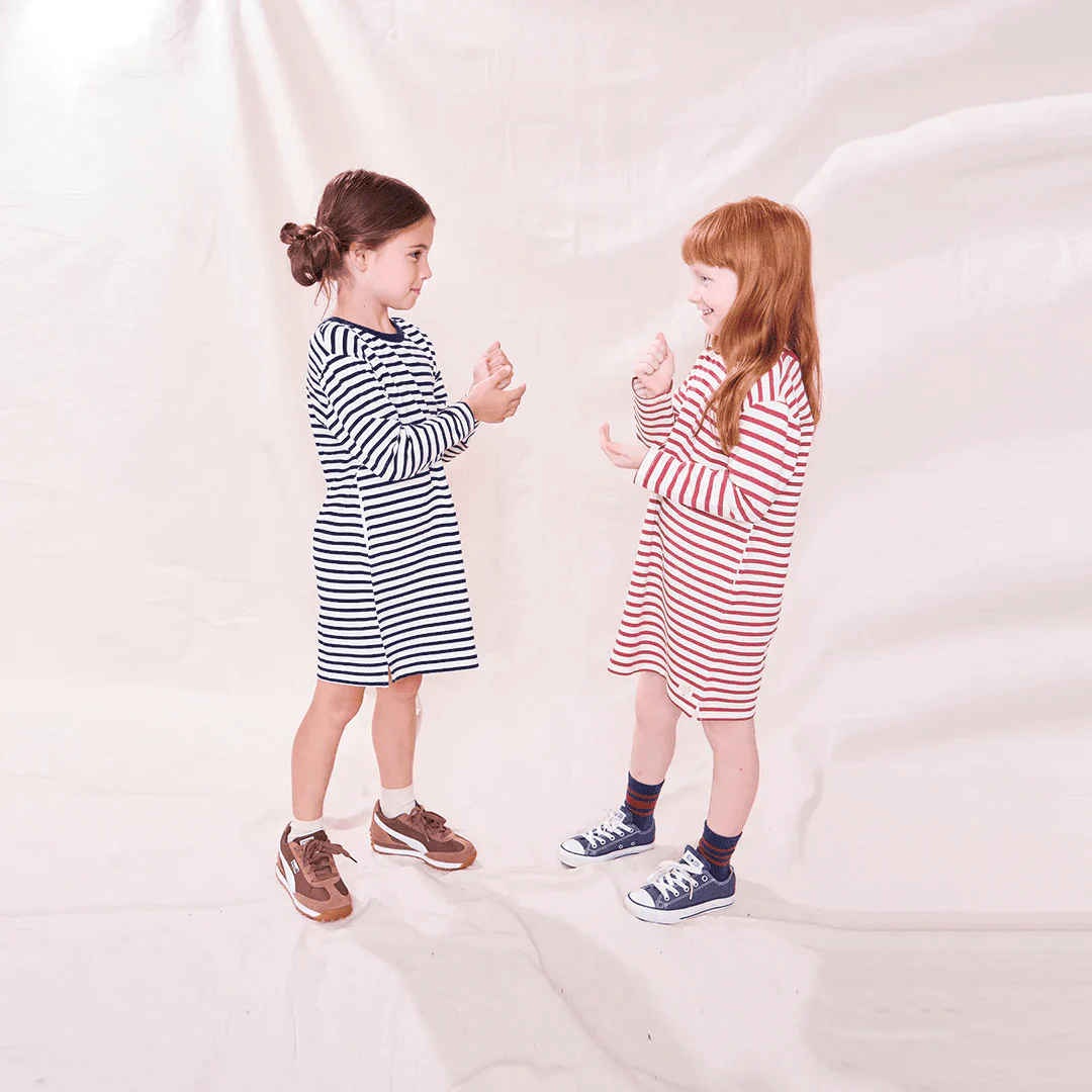 Hopscotch Long Sleeve Dress - Dark Red Stripe - Image 3