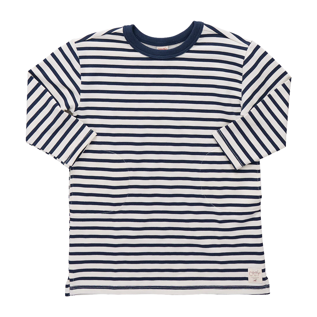 Hopscotch Long Sleeve Dress - Navy Stripe