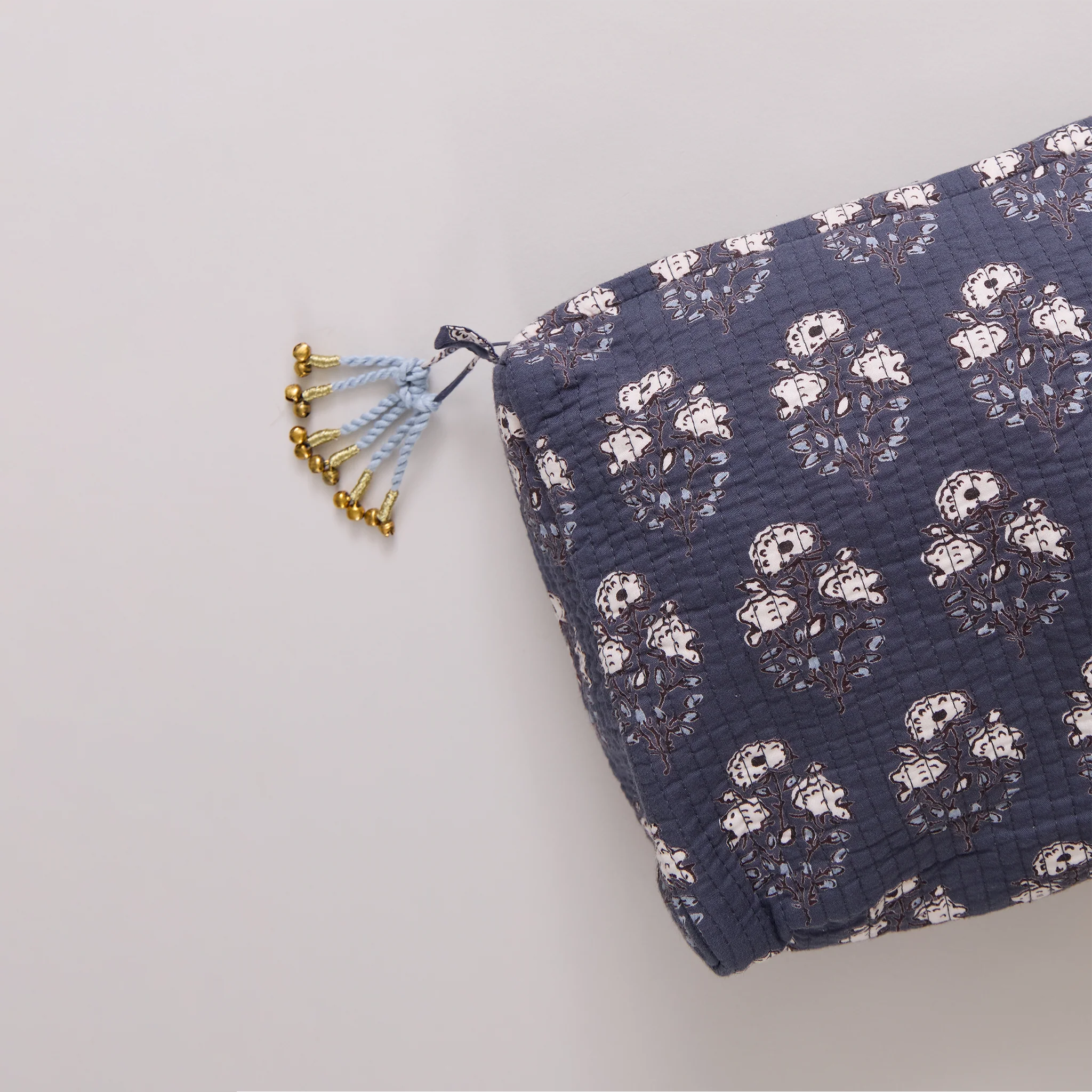 Large Quilted Pouch - Navy Strawflower - Image 3