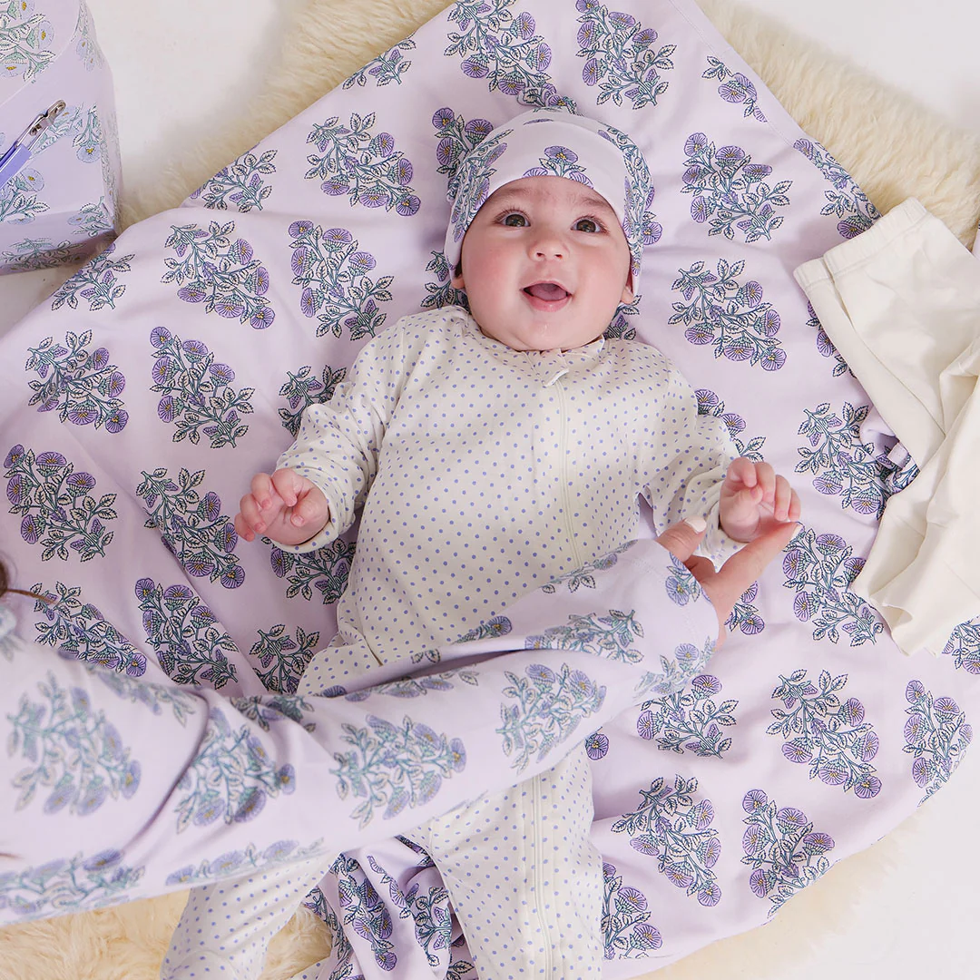Nesting Box Baby Take Home Set - Lavender Bouquet Floral Blockprint - Image 4