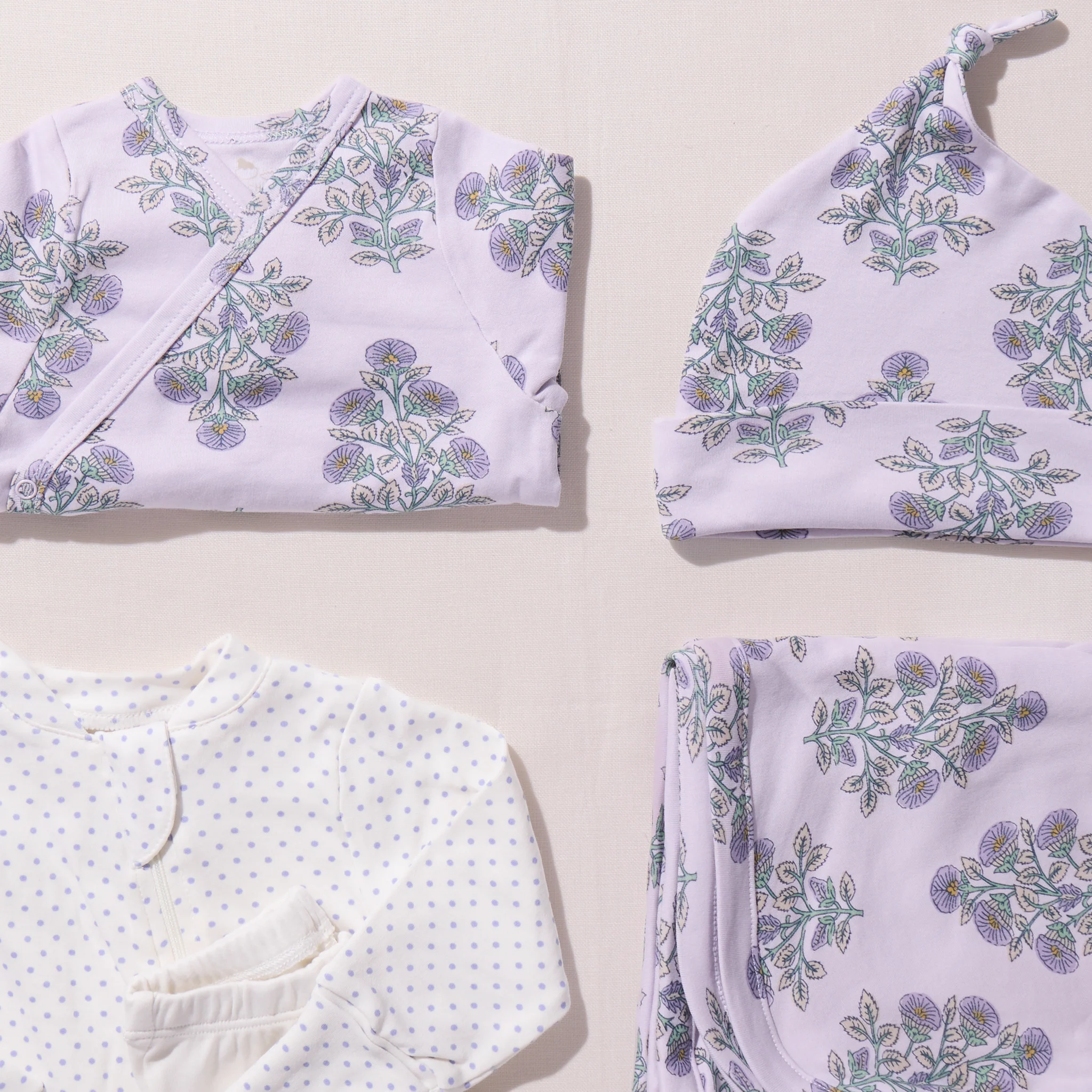 Nesting Box Baby Take Home Set - Lavender Bouquet Floral Blockprint - Image 5