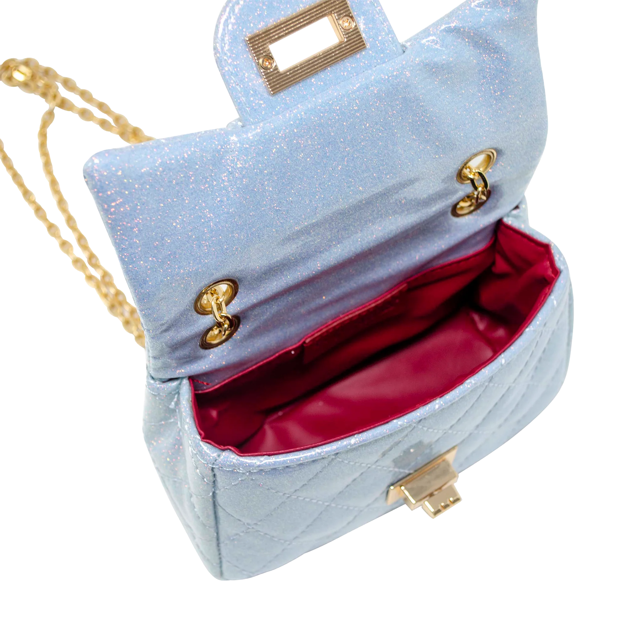 Quilted Metallic Gold Clasp Bag - Sky Blue - Image 3