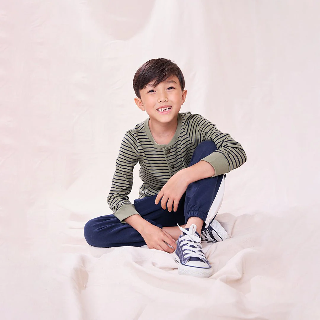 Scout Long Sleeve Henley T-Shirt - Green Mini Stripe - Image 3