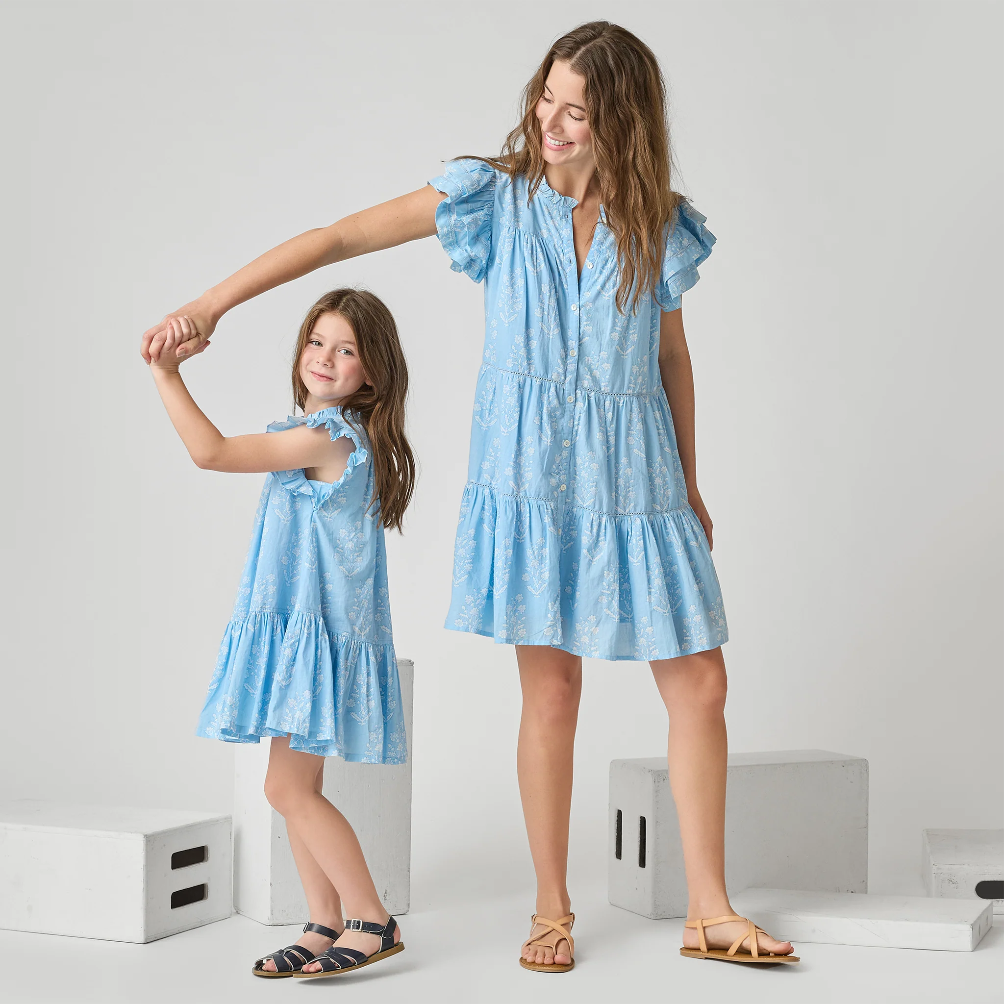 Womens Kalani Ruffle Dress - Blue Dewdrop Block Print - Image 4