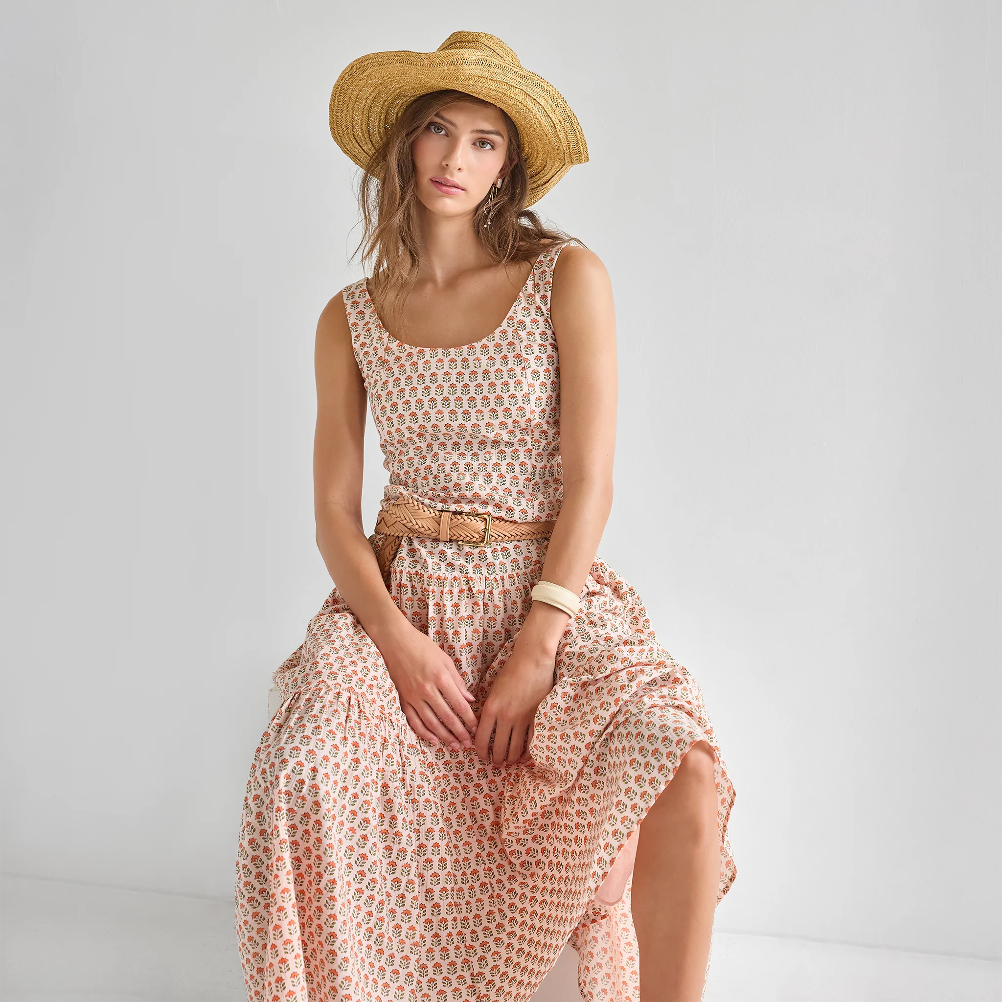 Womens Marilyn Tank Dress - Pink Prairie Block Print - Image 3