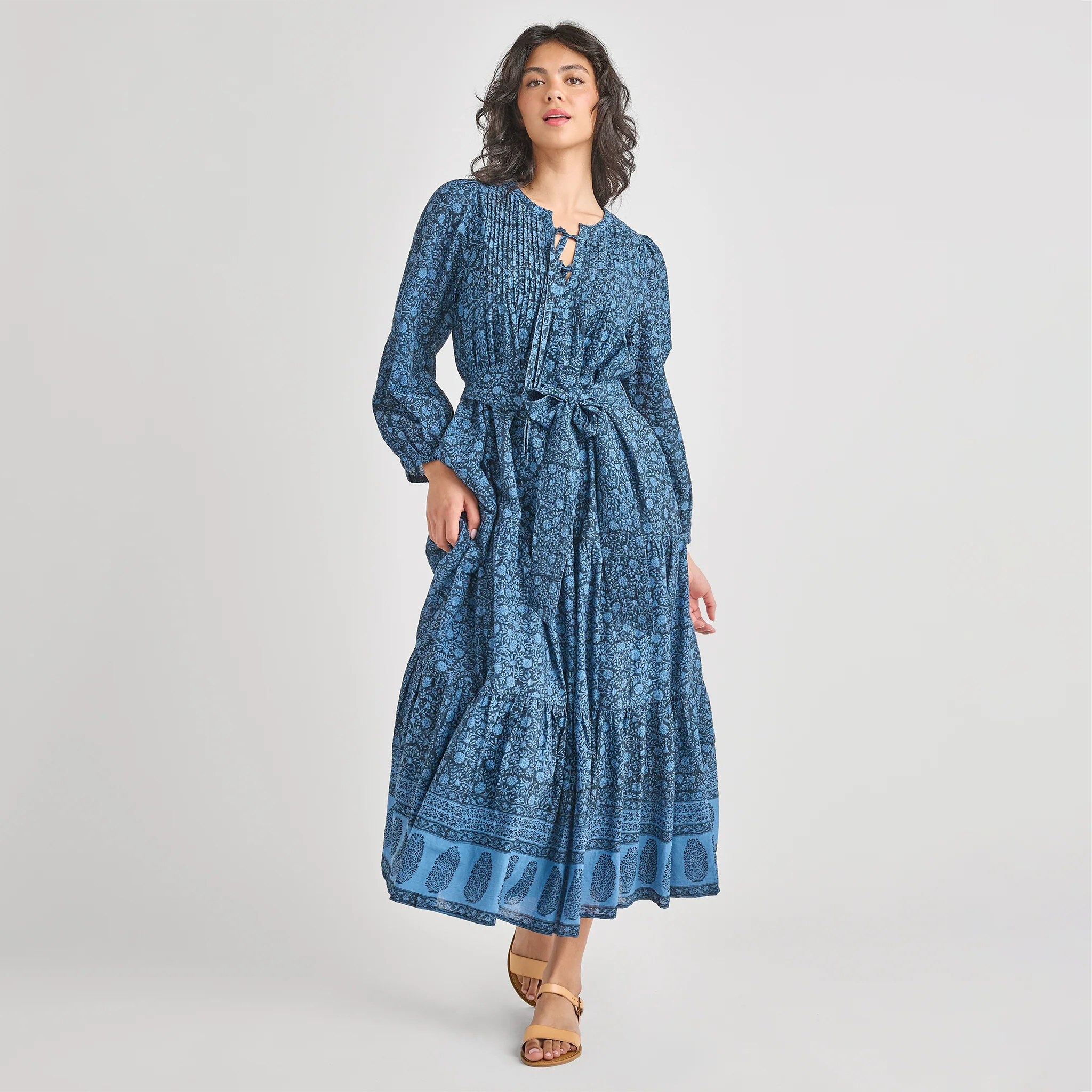 Womens Pintuck Indira Dress - Stellar Blue Garden Floral - Image 3