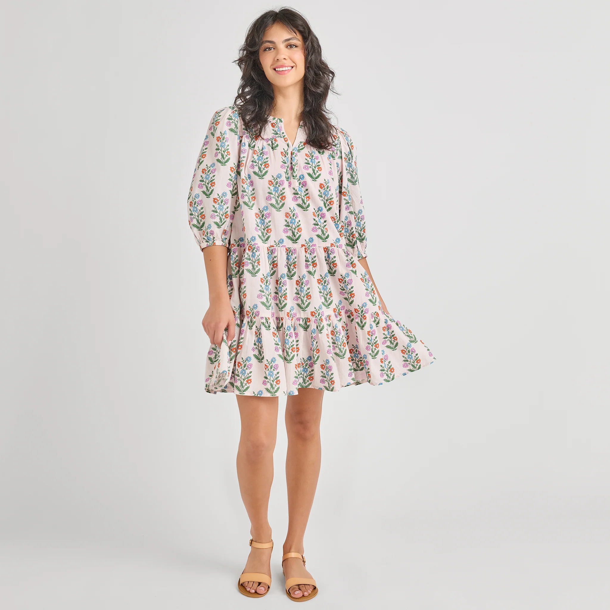 Womens Short Indira Dress - Pink Dewdrop Block Print - Image 3