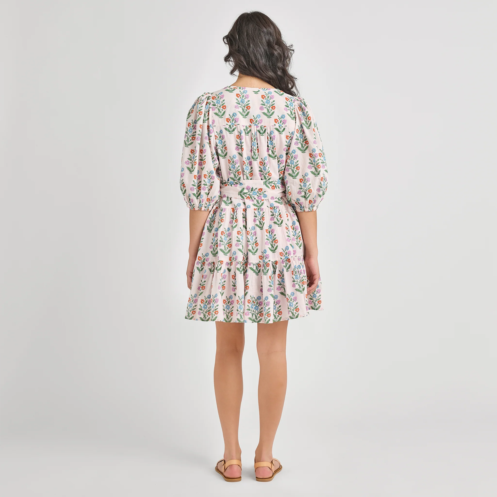 Womens Short Indira Dress - Pink Dewdrop Block Print - Image 4