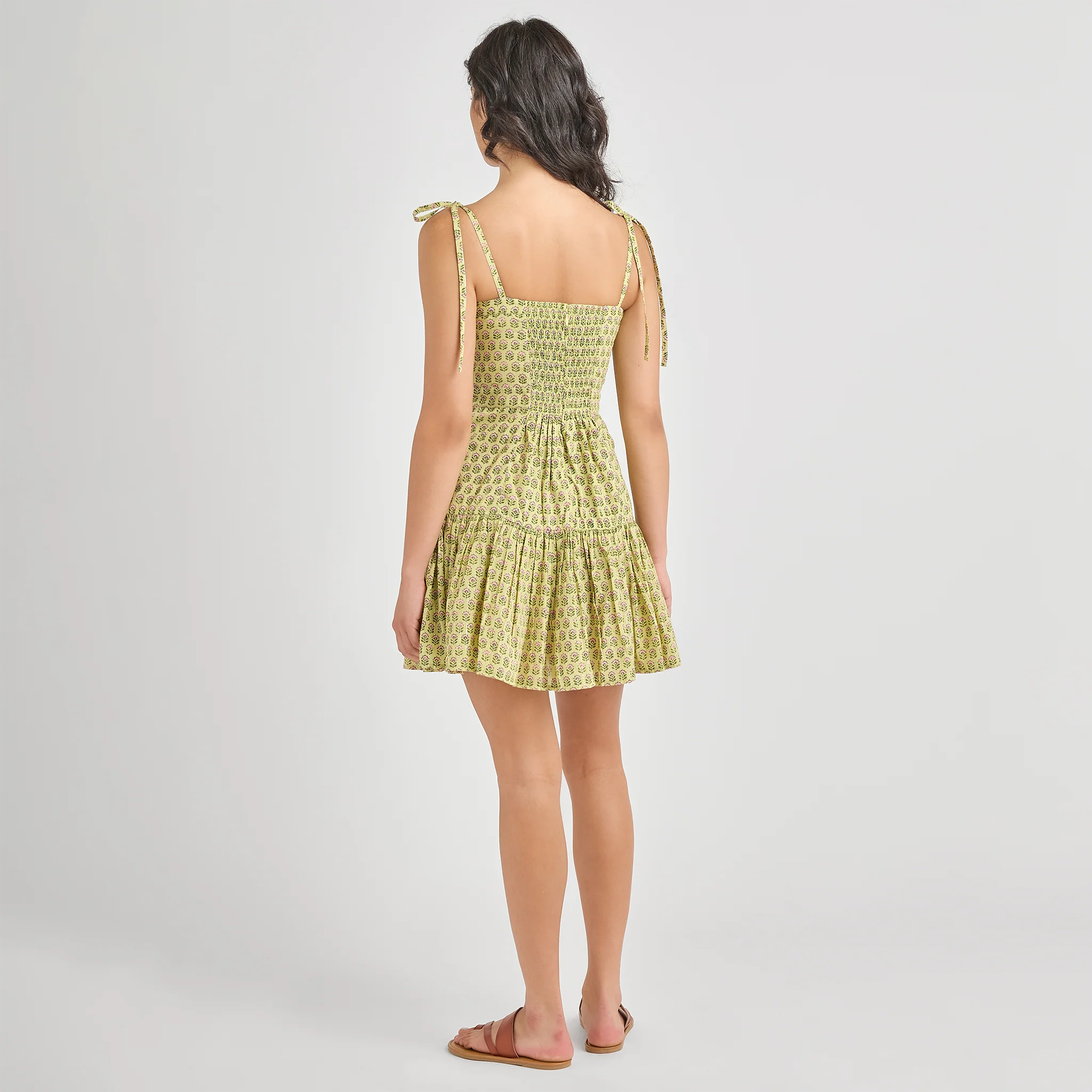 Womens Short Marilyn Dress - Green Prairie Block Print - Image 3